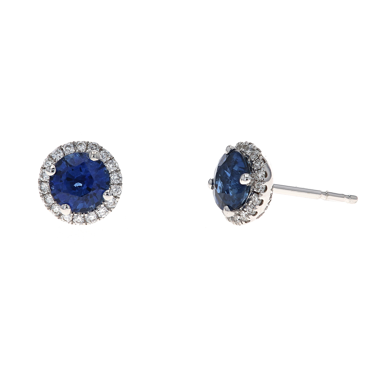14K White Gold Blue Sapphire Diamond Halo Earrings
