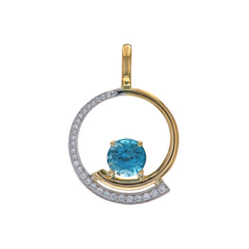 14K Two-Tone Blue Zircon and Diamond Pendant