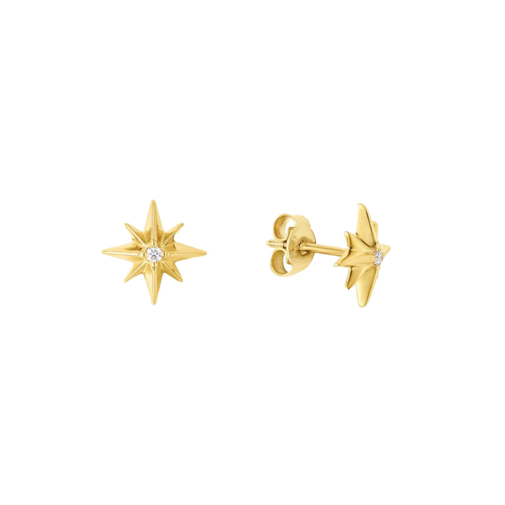 14K Yellow Gold North Star Stud Earrings