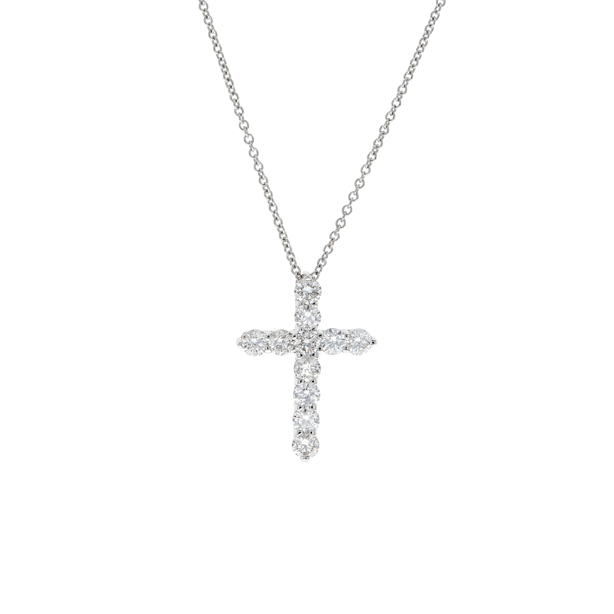 14K White Gold 1.00 Carat Diamond Cross Pendant with Chain
