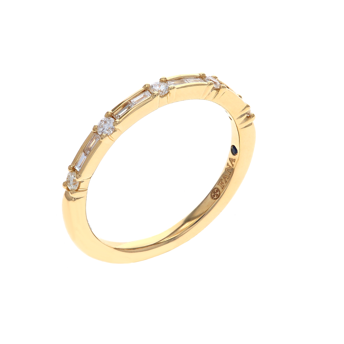14K Yellow Gold Round and Baguette Diamond Wedding Band