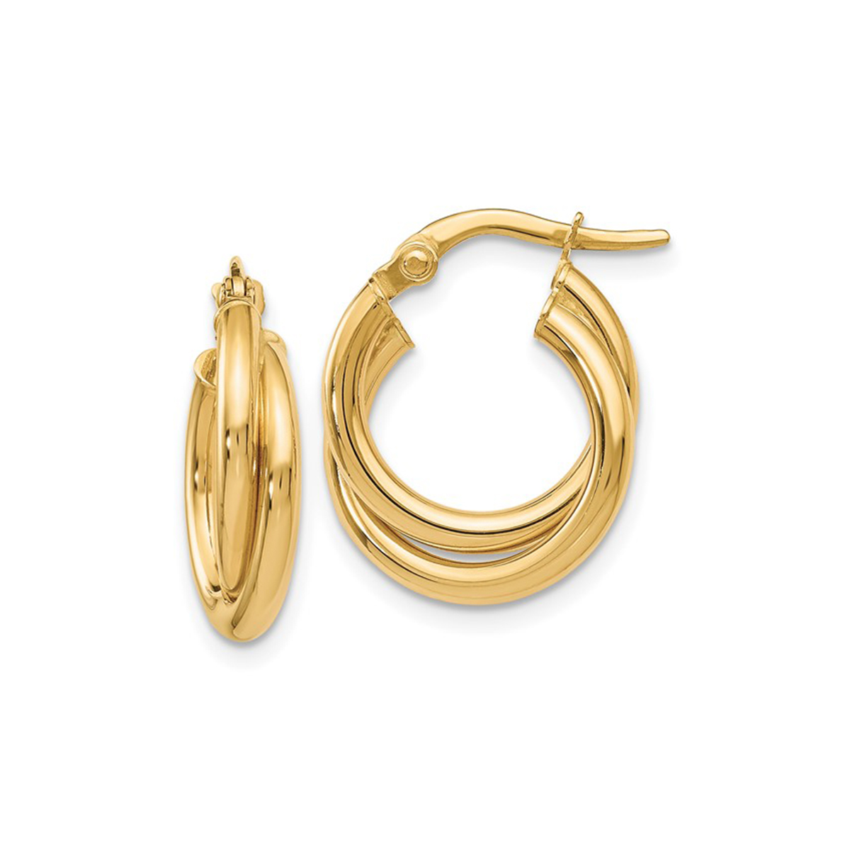 14K Yellow Gold Twisted Double Hoop Earrings