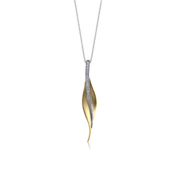 18K Two-Tone Diamond Leaf Pendant with Chain