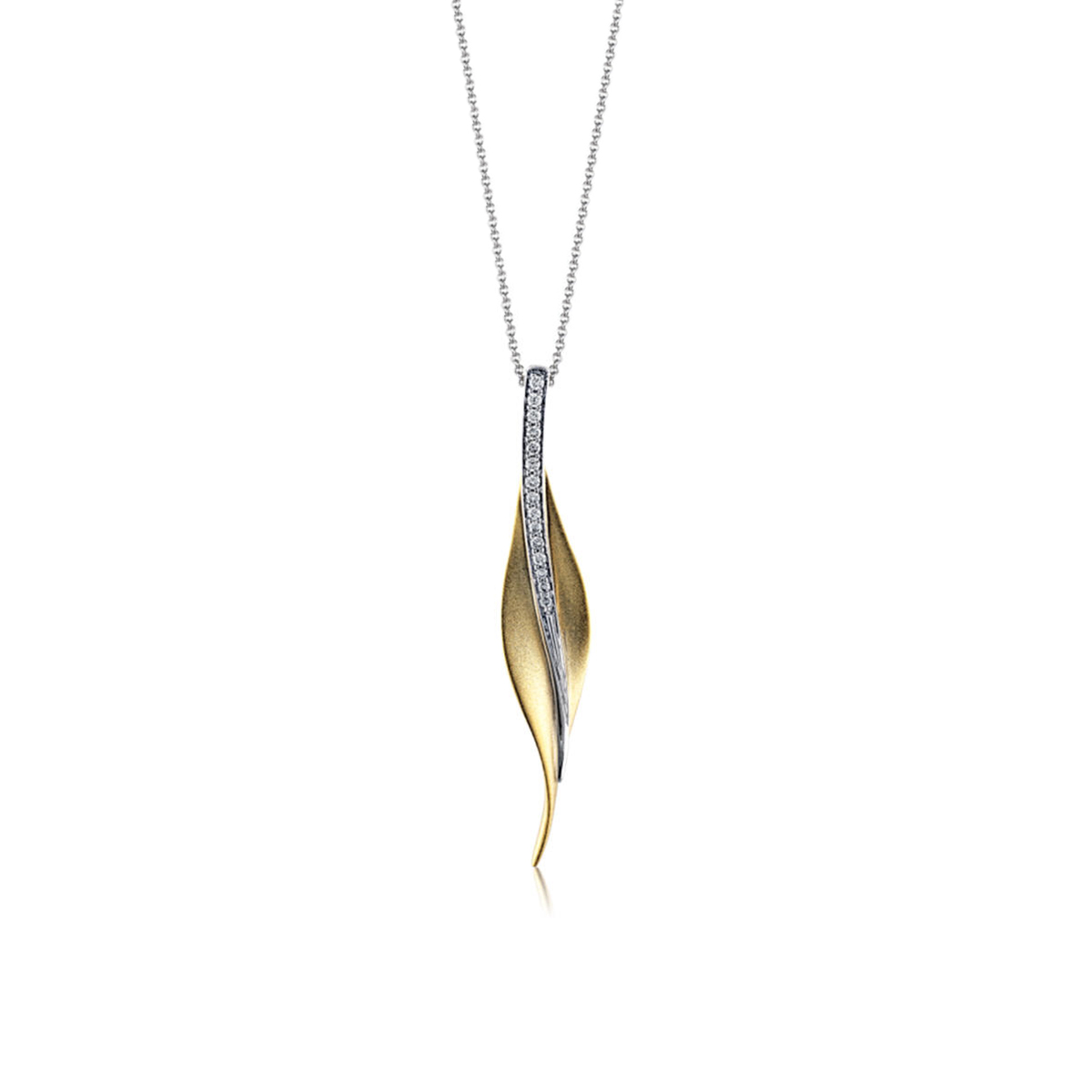18K Two-Tone Diamond Leaf Pendant with Chain