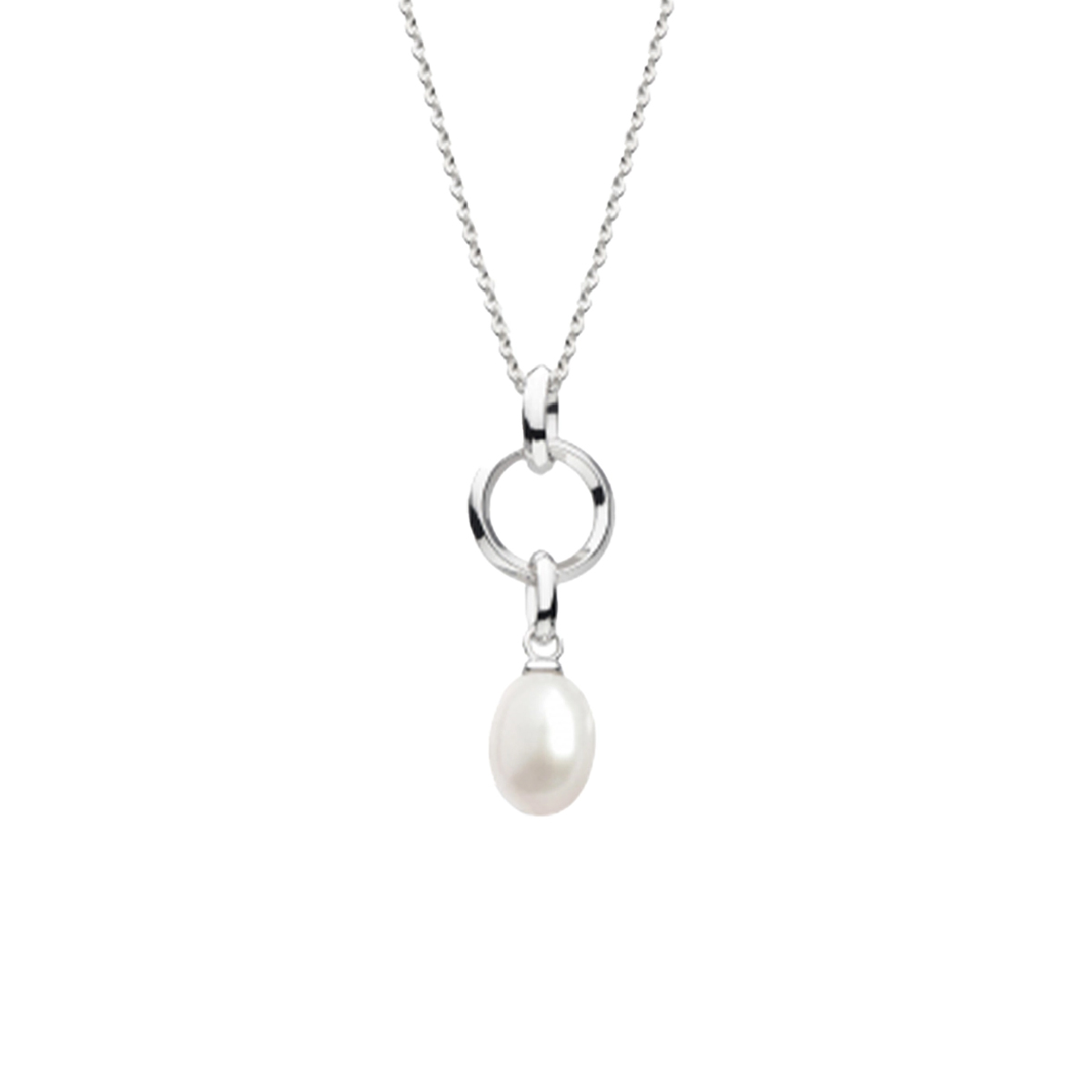 Sterling Silver Oval Pearl Pendant with Chain