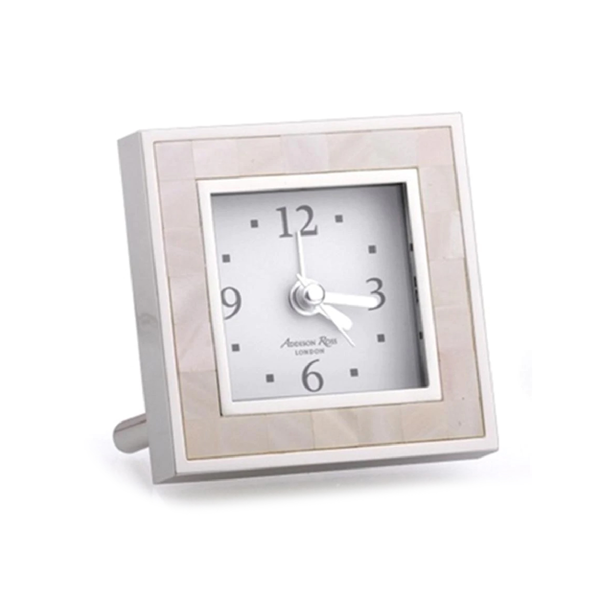 Mother of Pearl Shell and Silver Square Silent Alarm Clock