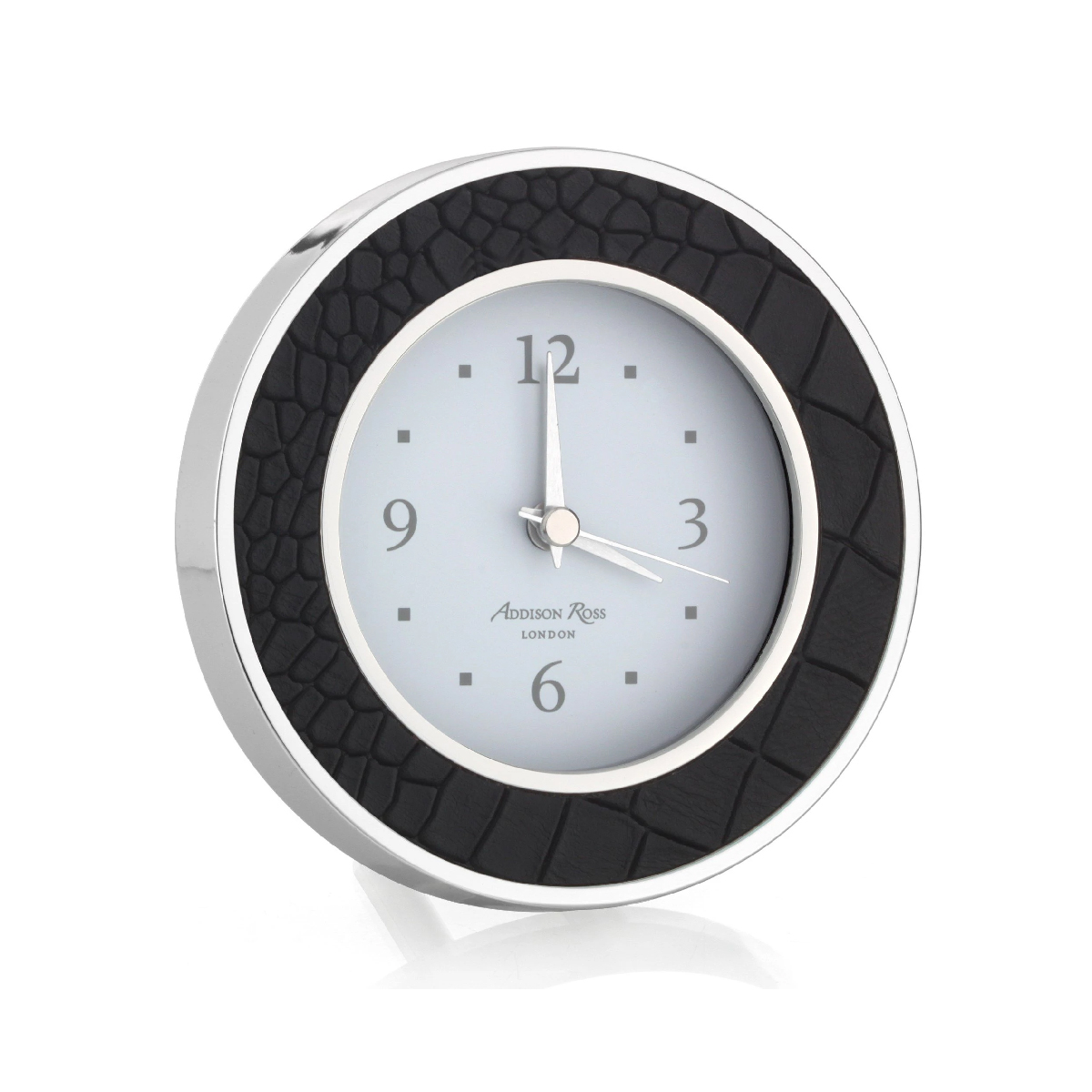 Faux Black Croc Silver Silent Alarm Clock