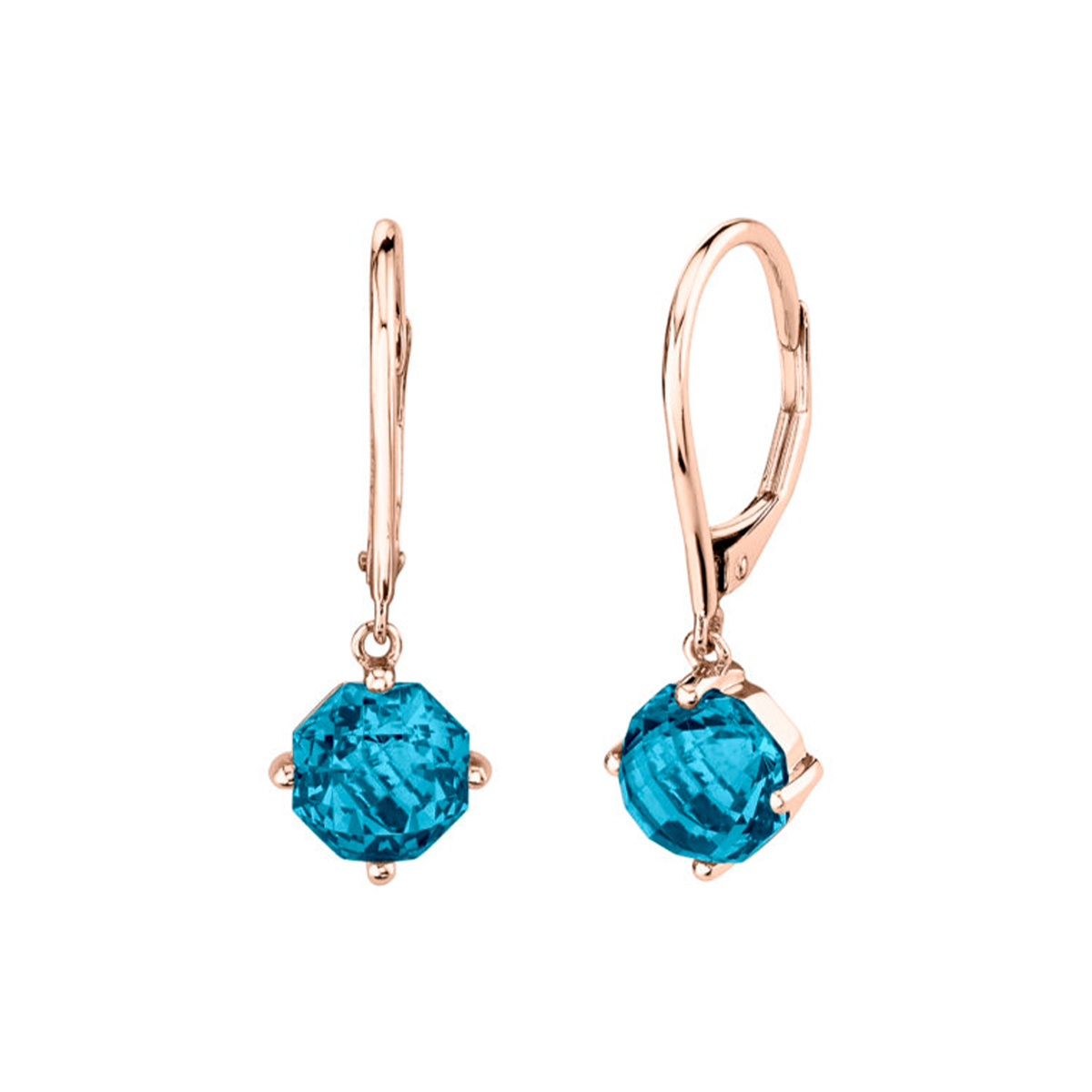 14K Rose Gold Blue Topaz Dangle Earrings
