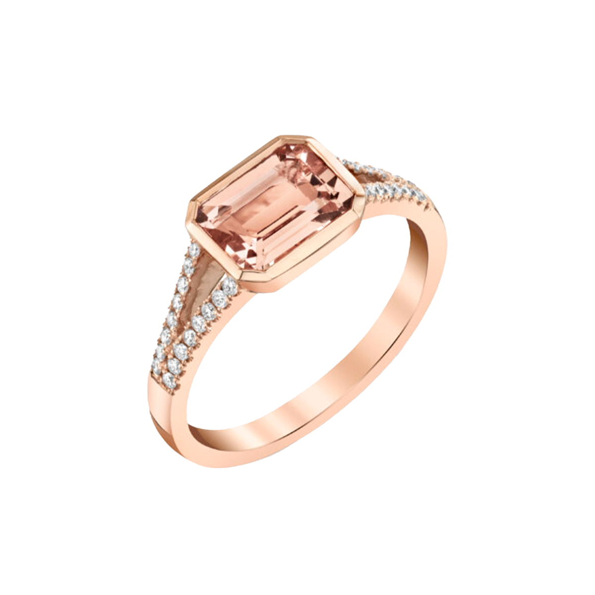 14K Rose Gold Emerald-Cut Morganite and Diamond Ring