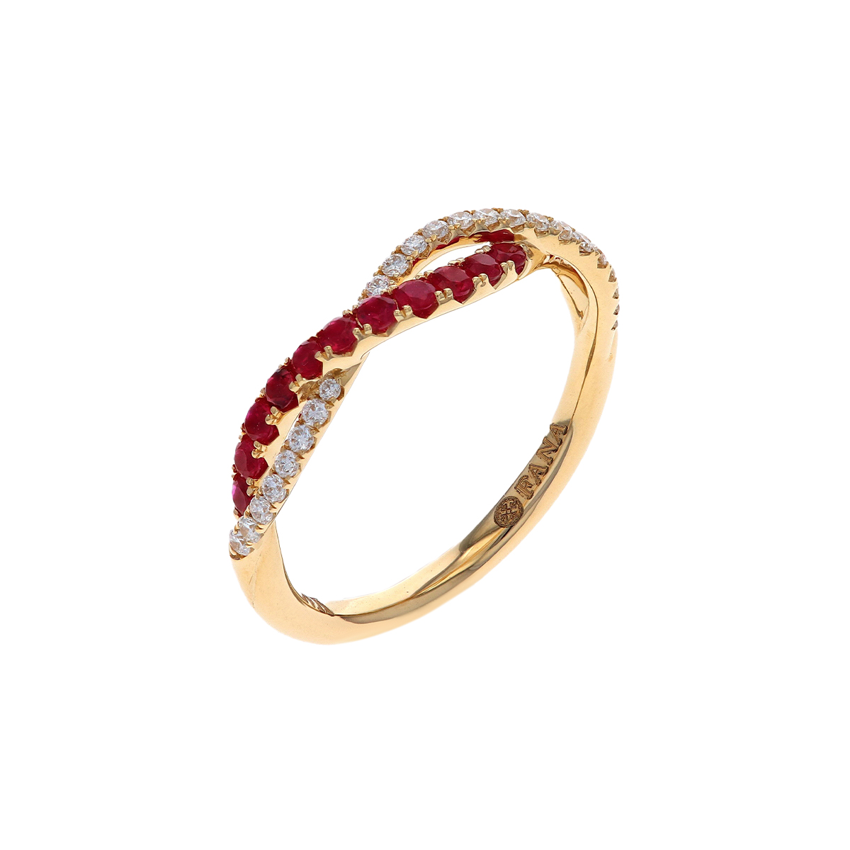 14K Yellow Gold Twisted Ruby and Diamond Ring