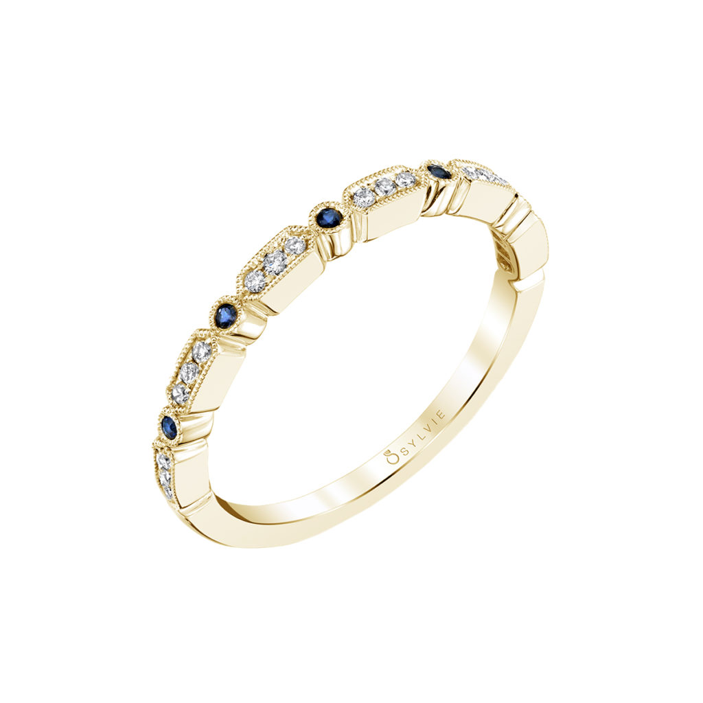 14K Yellow Gold Blue Sapphire and Diamond Band