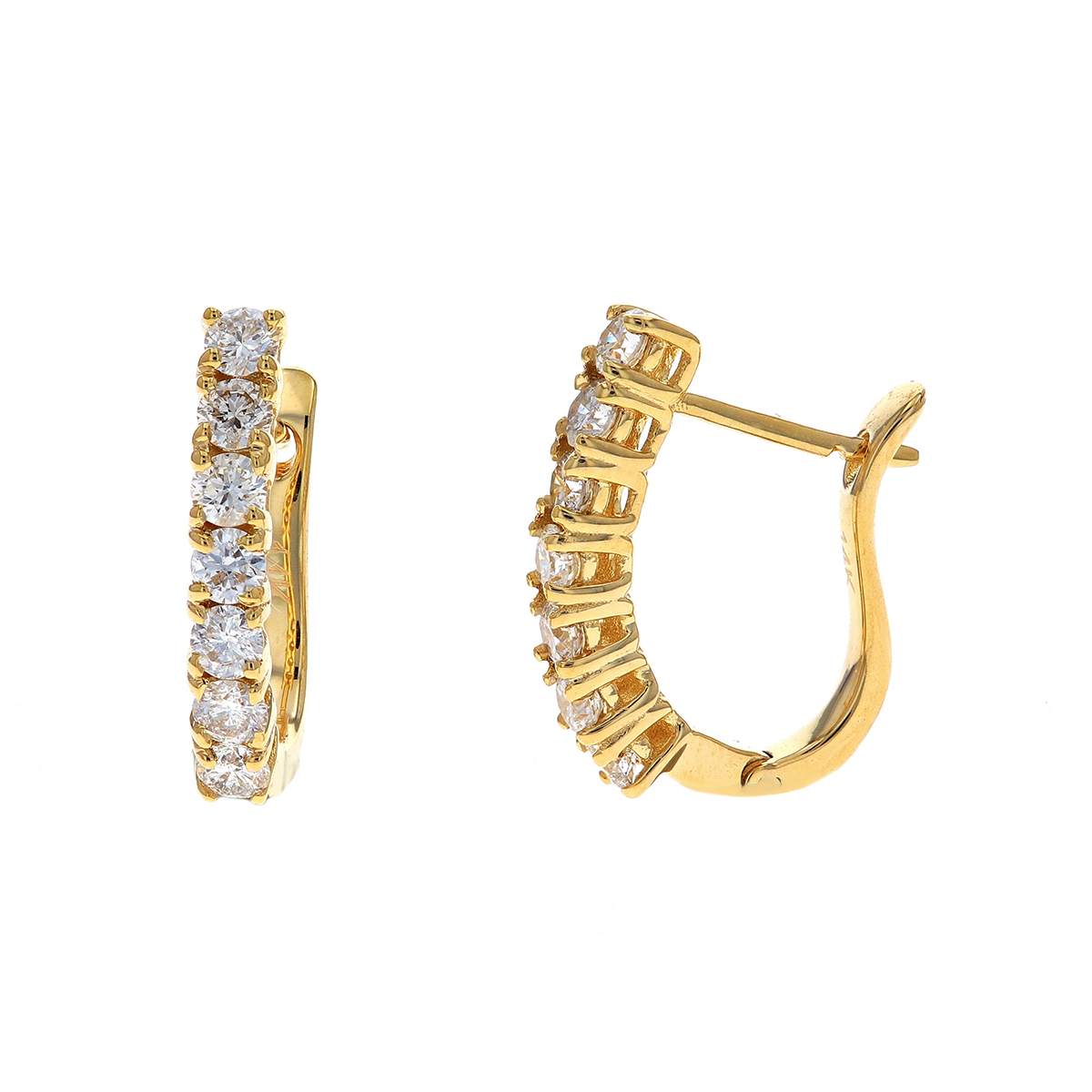 14K Yellow Gold Curved Diamond Hoop Earrings