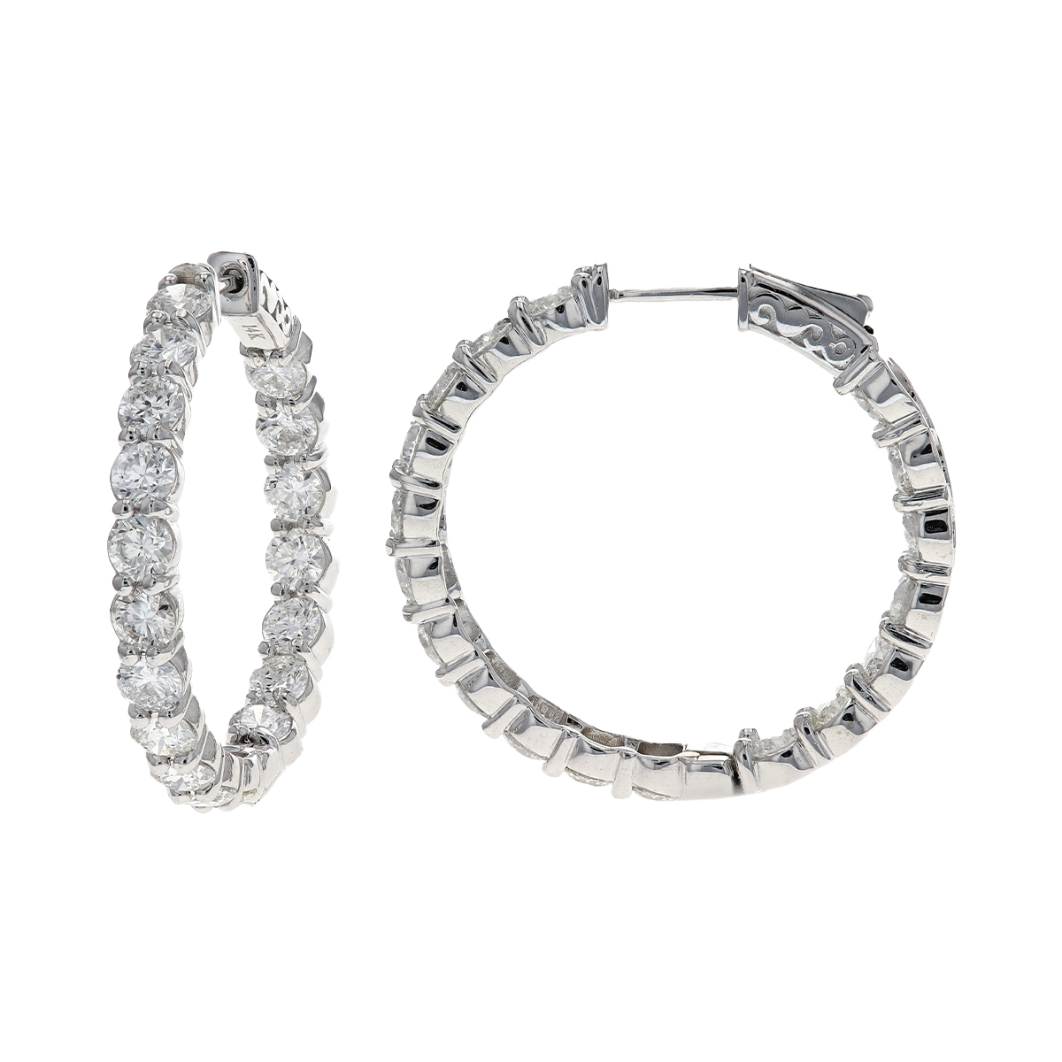 14K White Gold 7.20 Carat Diamond Hoop Earrings