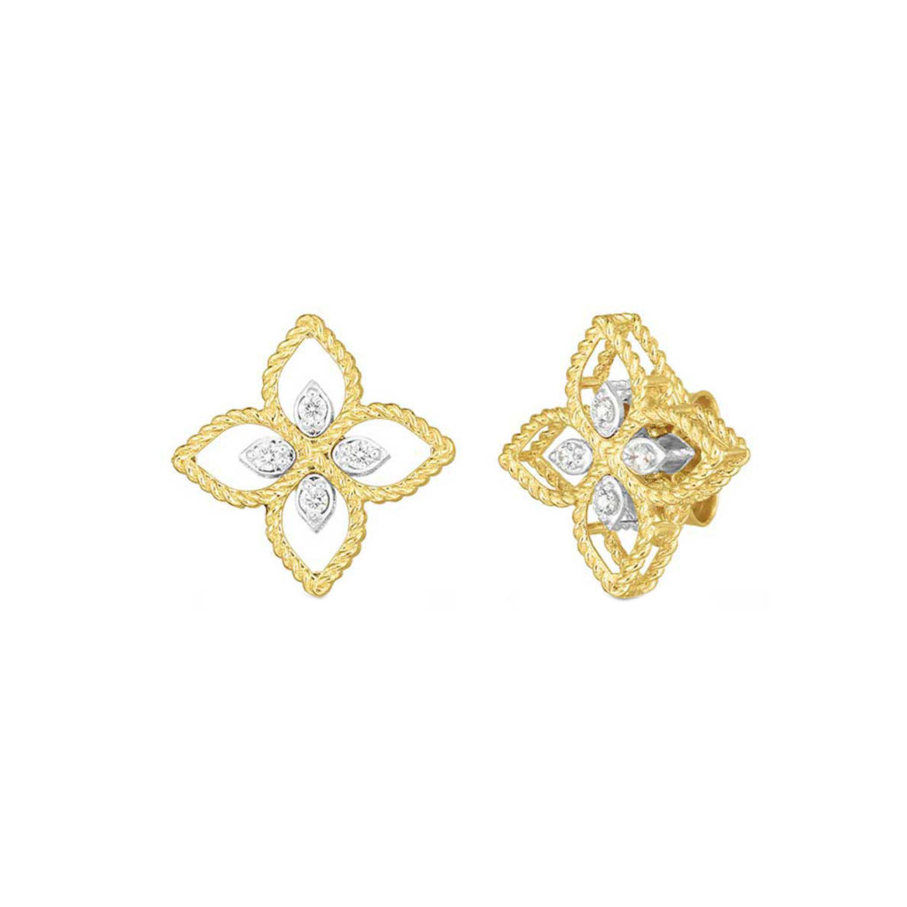 18K Yellow Gold Diamond Flower Earrings