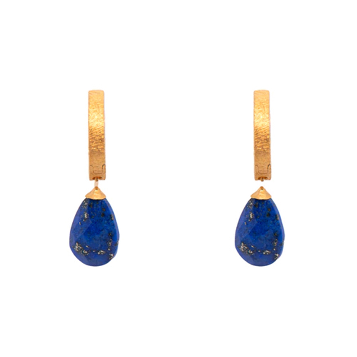 24K Yellow Gold Plated Sterling Silver Lapis Huggie Earrings