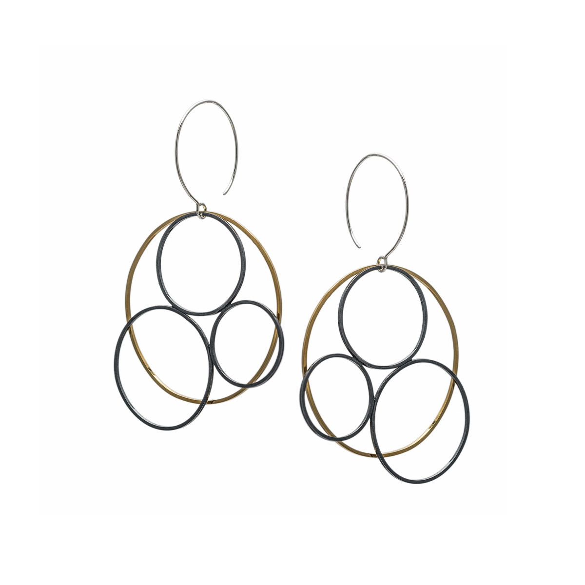 Oxidized Sterling Silver and Gold Plated Multi Circle Earrings
