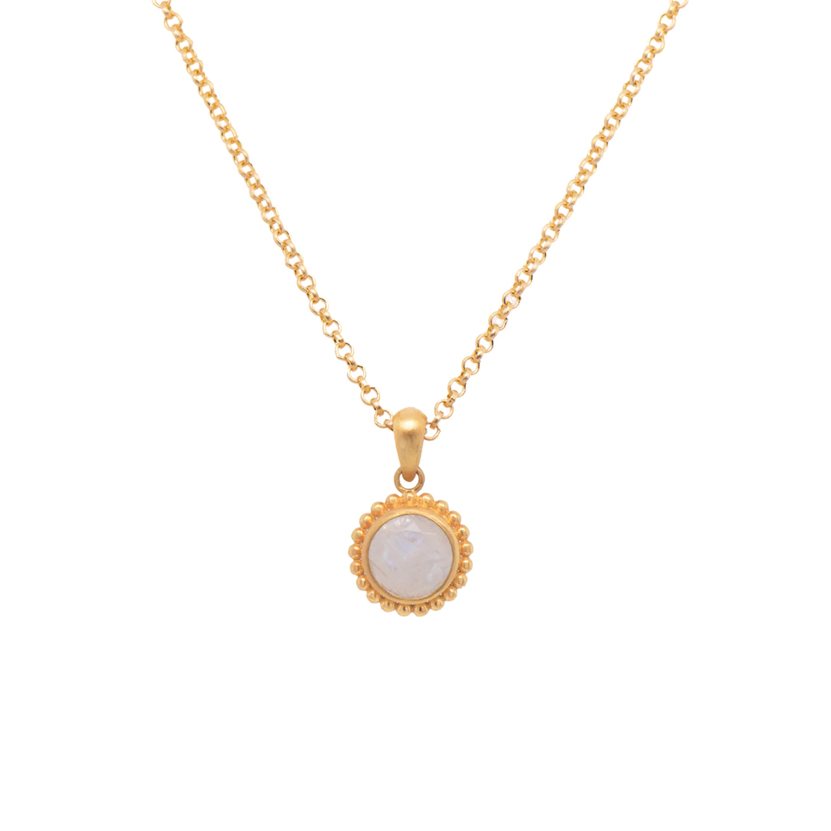 24K Gold Plated Sterling Silver Rainbow Moonstone Pendant with Chain