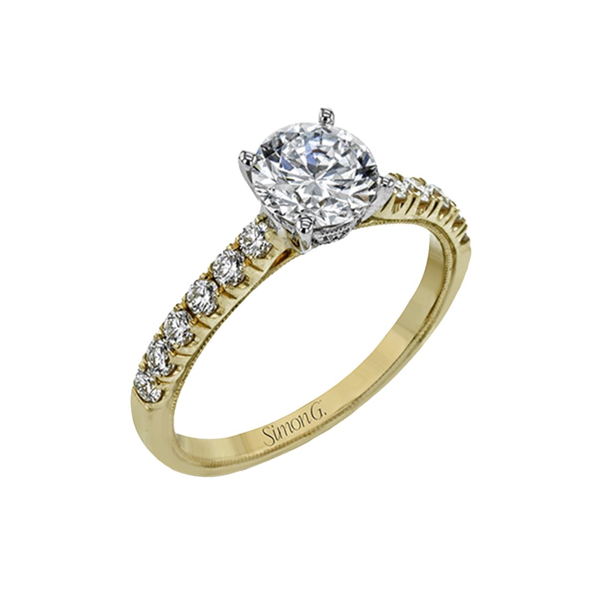 18K Yellow Gold Diamond Engagement Ring Semi-Mounting
