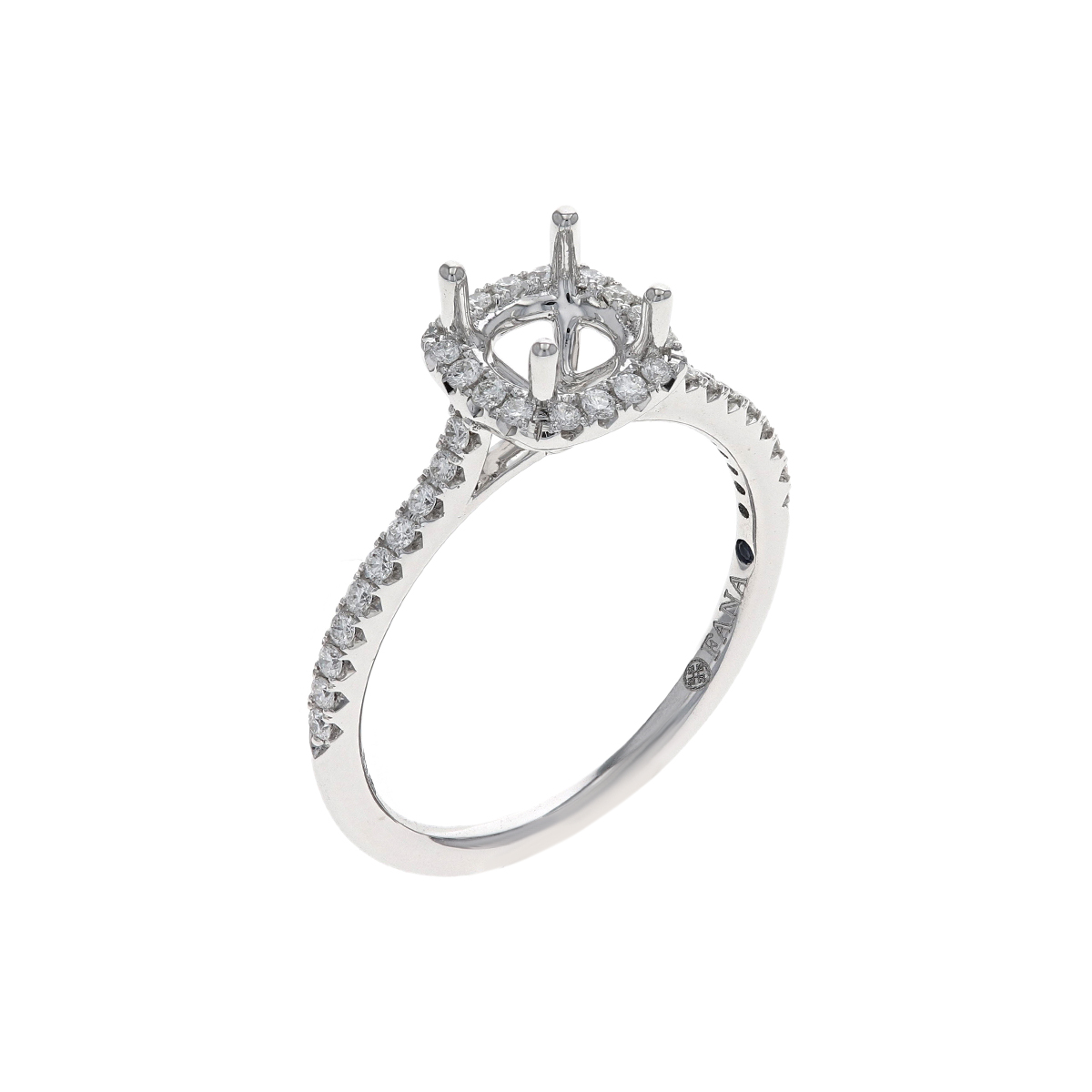 14K White Gold Diamomd Halo Engagement Ring Semi-Mounting