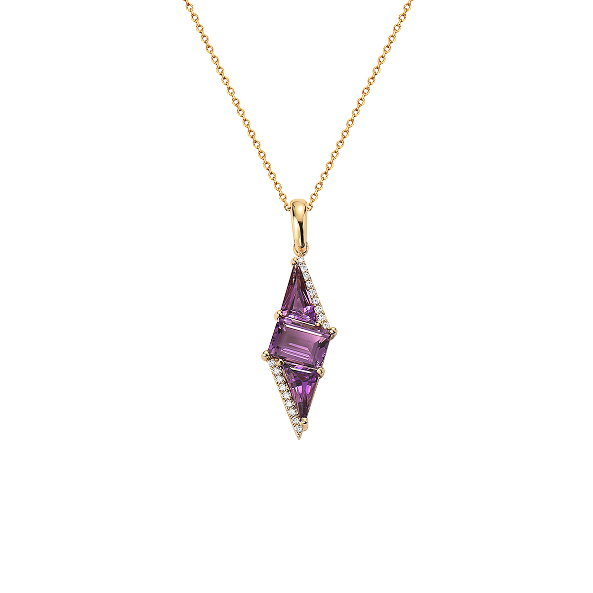 14K Yellow Gold Amethyst and Diamond Pendant with Chain