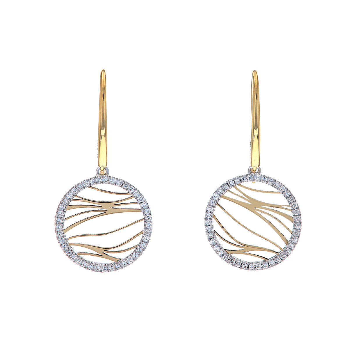 14K Two-Tone Open Wave Diamond Circle Earrings