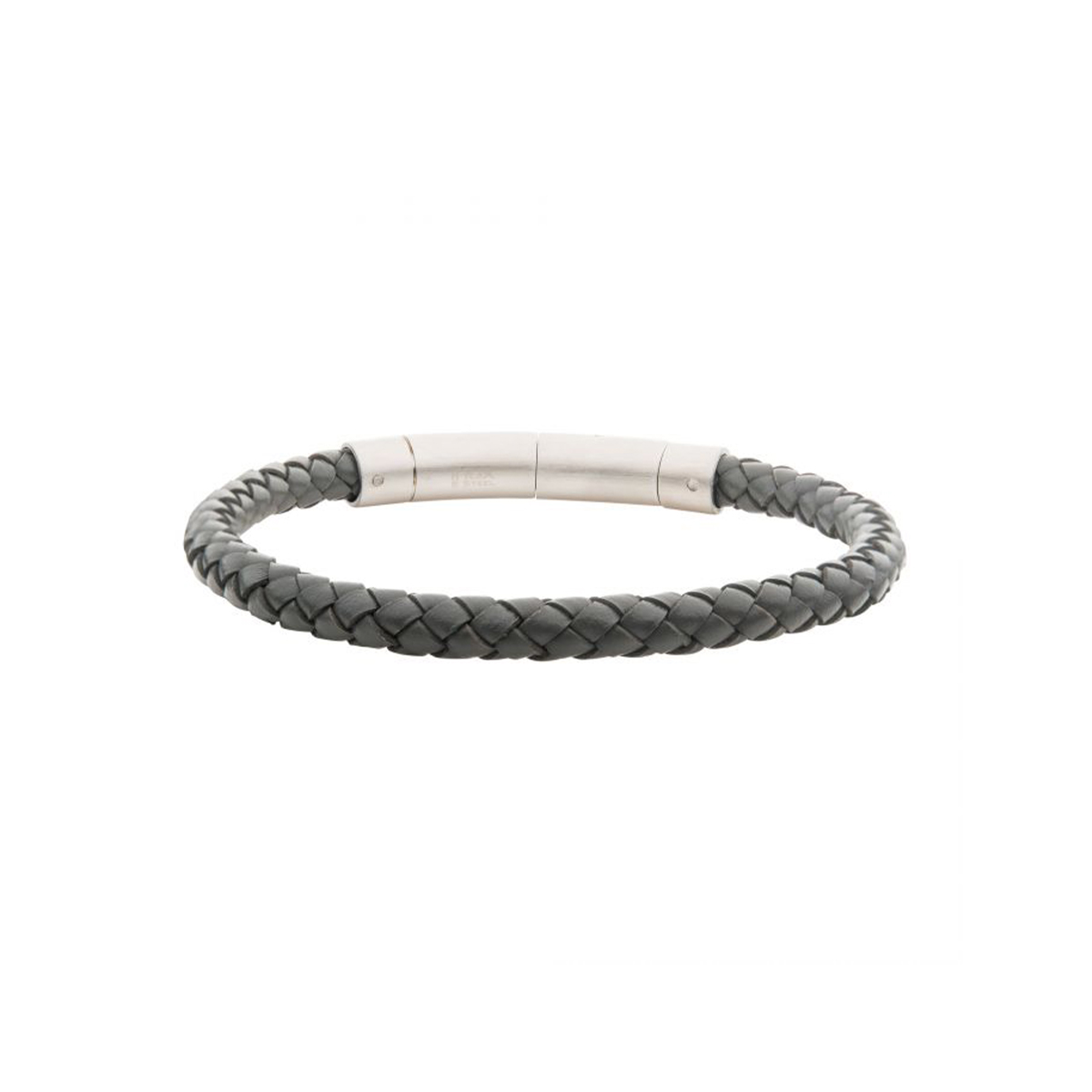 Stainless Steel and Gray Leather Bracelet