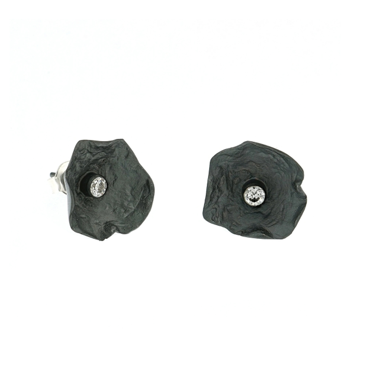 Oxidized Sterling Silver Flower Earrings with Cubic Zirconia