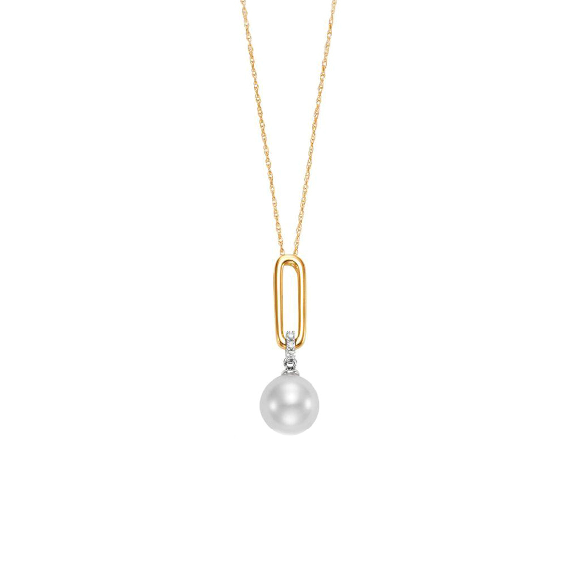 14K Yellow Gold Pearl and Diamond Pendant with Chain