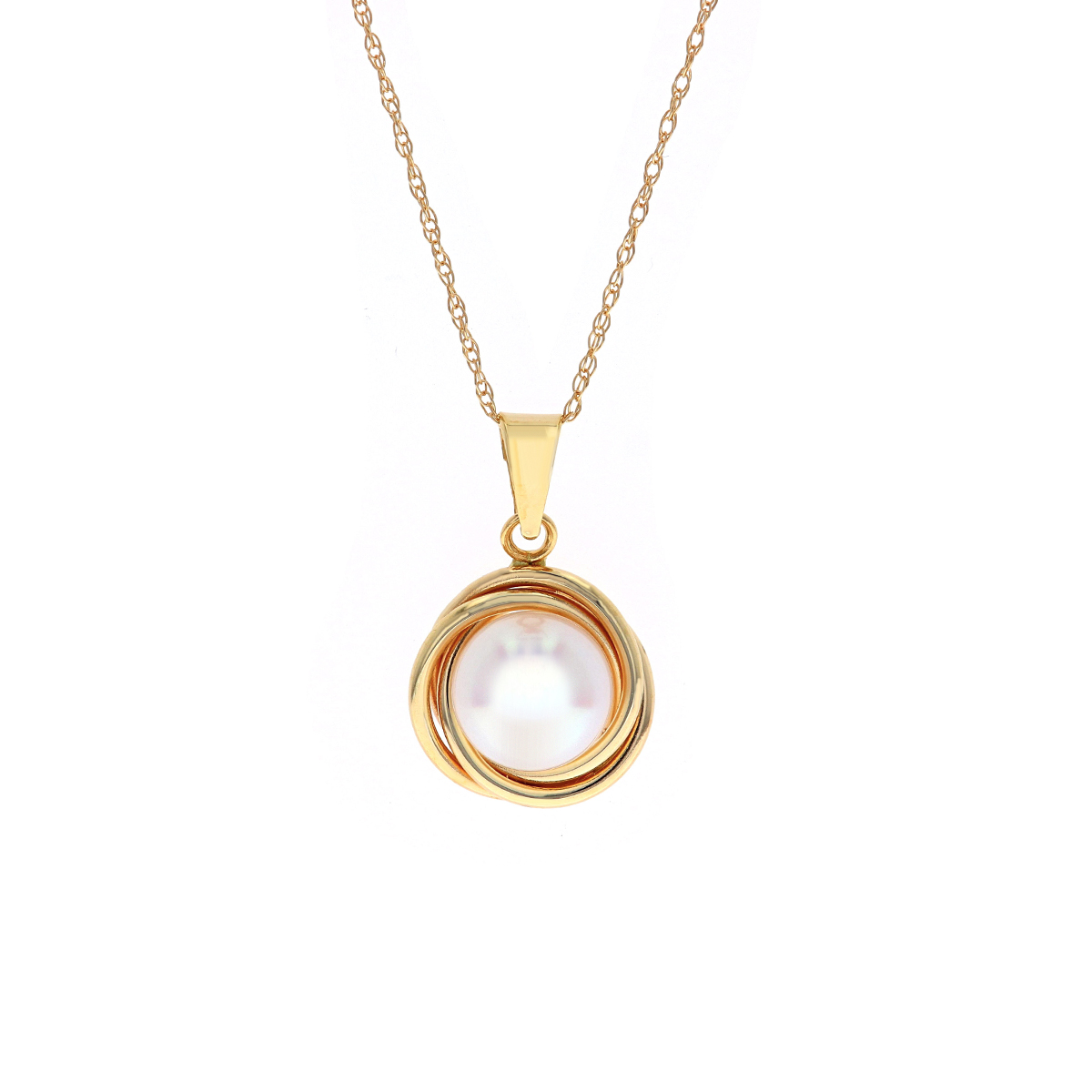 14K Yellow Gold Pearl Knot Pendant with Chain