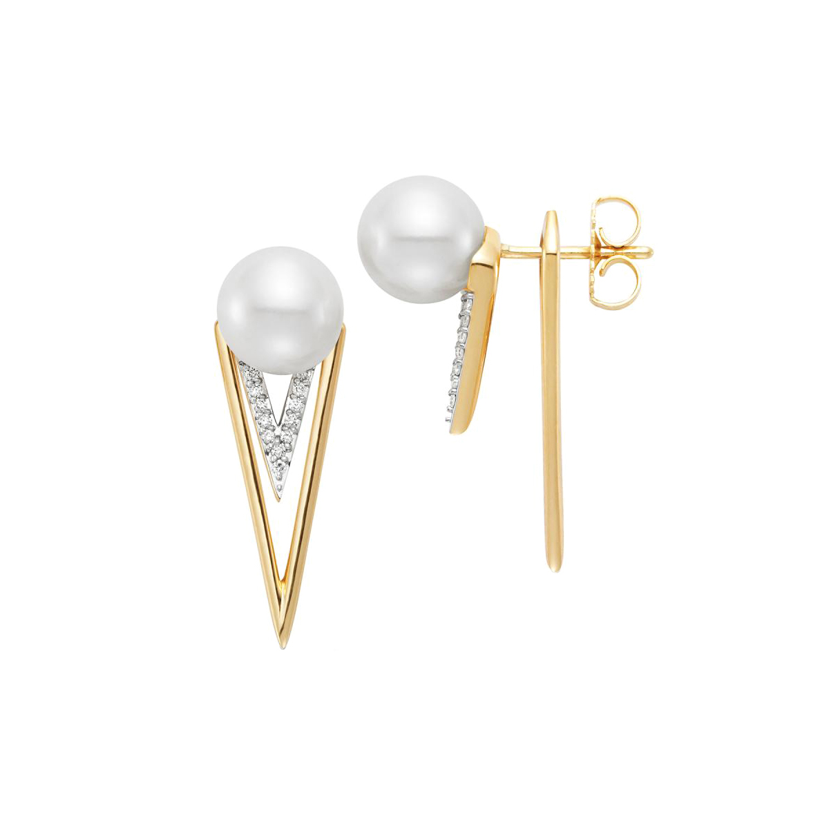 18K Yellow Gold Freshwater Pearl and Diamond Earrings