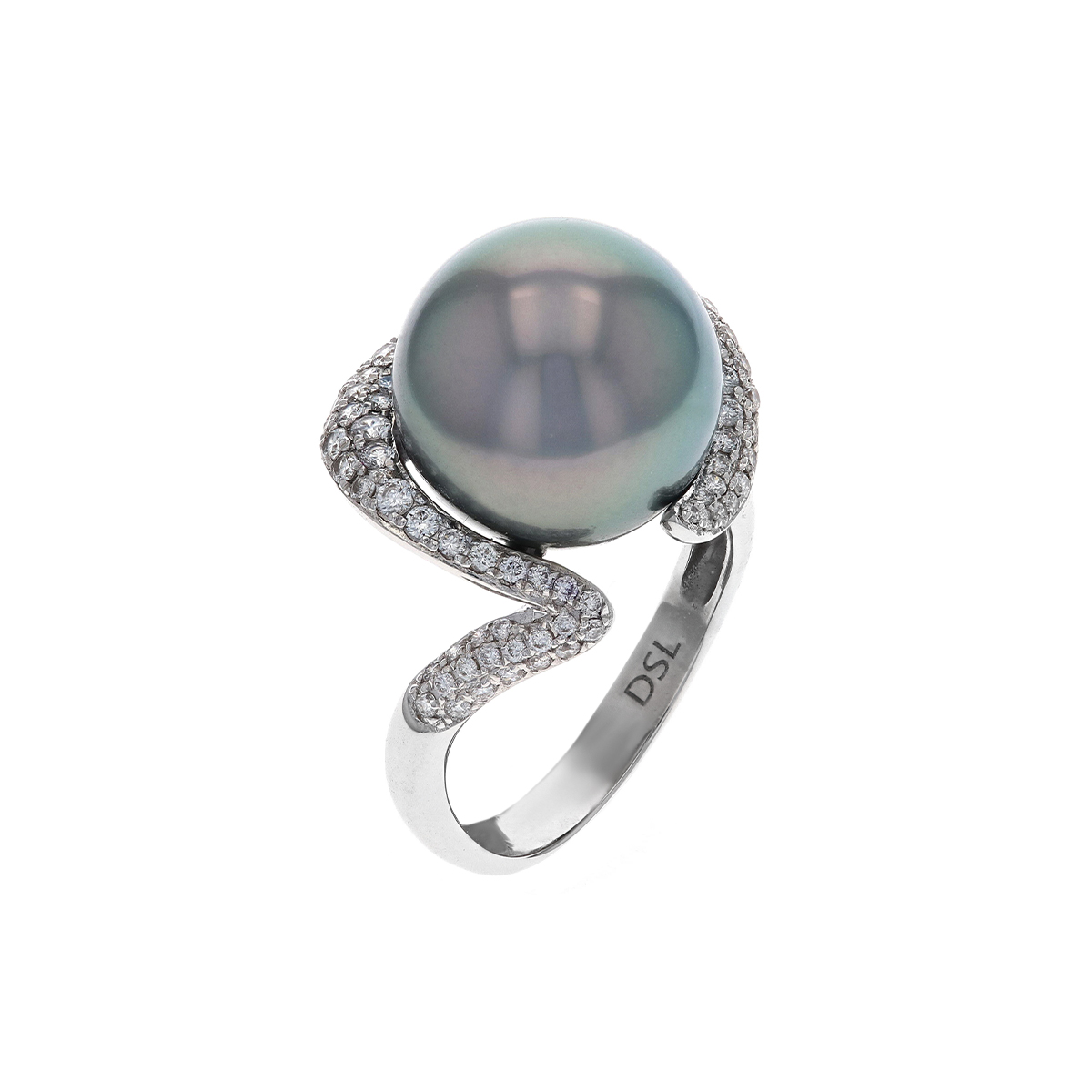 18K White Gold Tahitian Pearl and Diamond Ring
