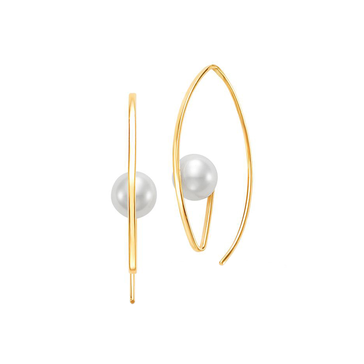 14K Yellow Gold Curved Pearl Earrings