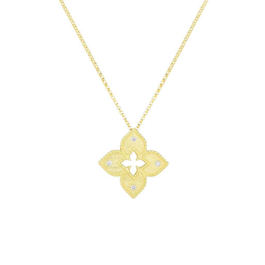 18K Yellow Gold Diamond Petite Venetian Princess Pendant with Chain