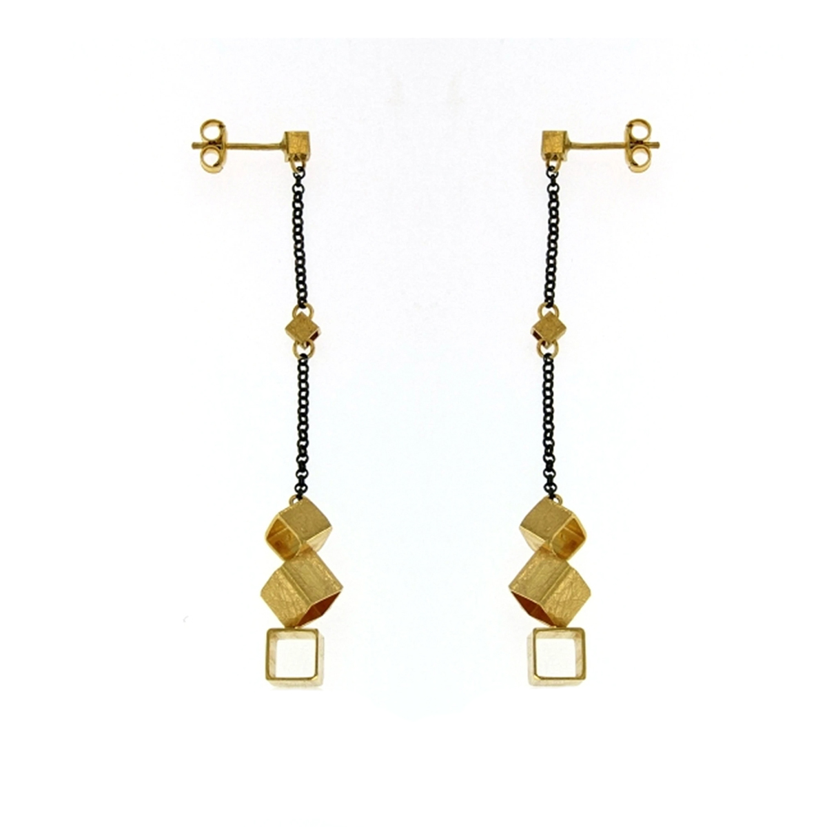Sterling Silver and Gold Plated Dangle Cube Earrings