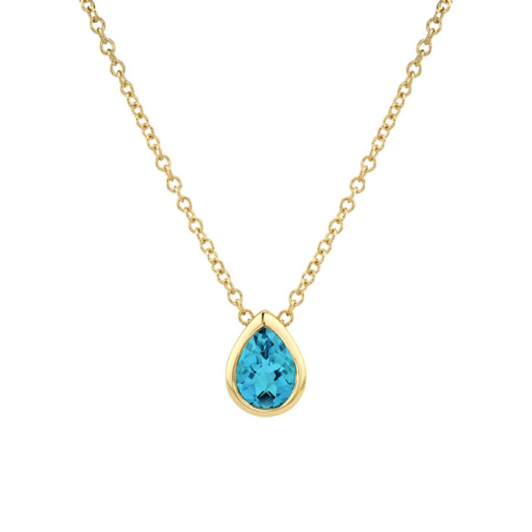 14K Yellow Gold Blue Topaz Necklace