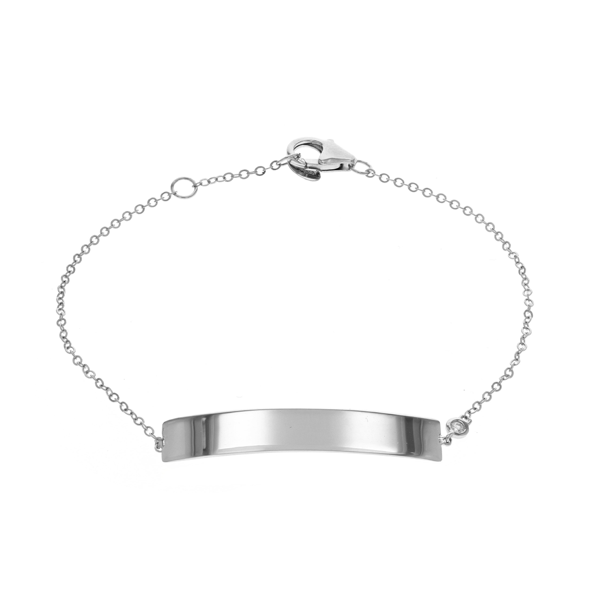 Sterling Silver Engravable Bar Bracelet with Single Diamond