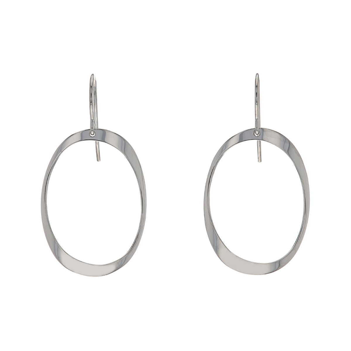 Sterling Silver Flat Domed Oval Drop Earrings