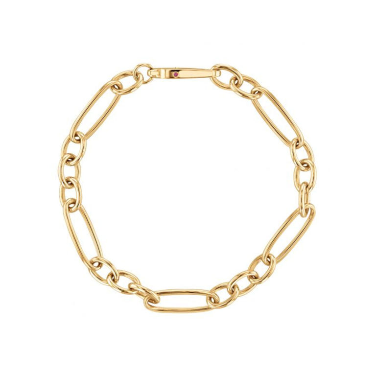 18K Yellow Gold Long and Short Oval Link Bracelet