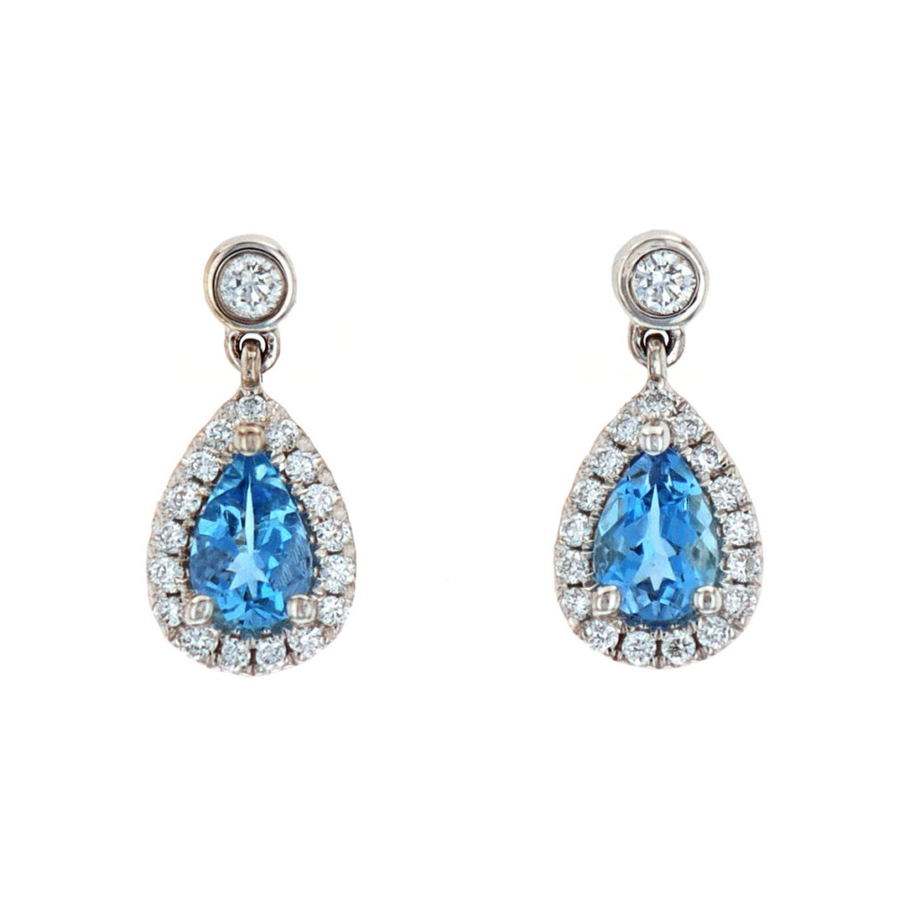 14K White Gold Aquamarine and Diamond Earrings