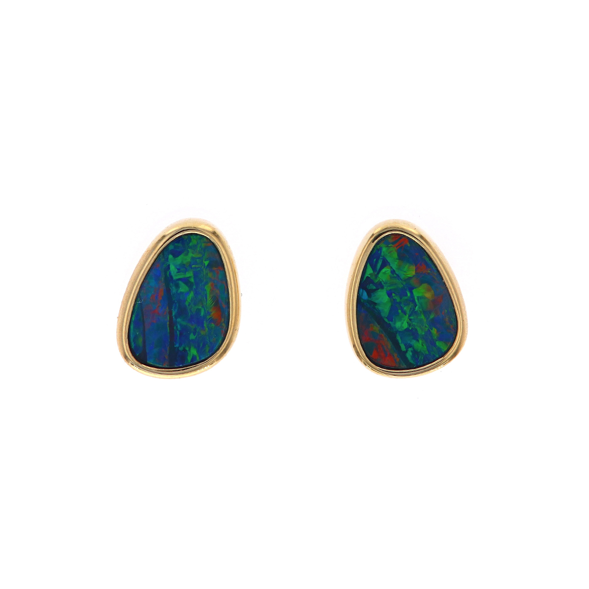 14K Yellow Gold Opal Doublet Stud Earrings