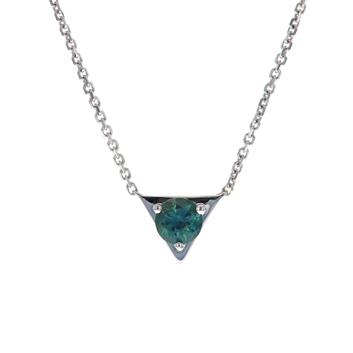 14K White Gold Montana Sapphire Triangular Necklace