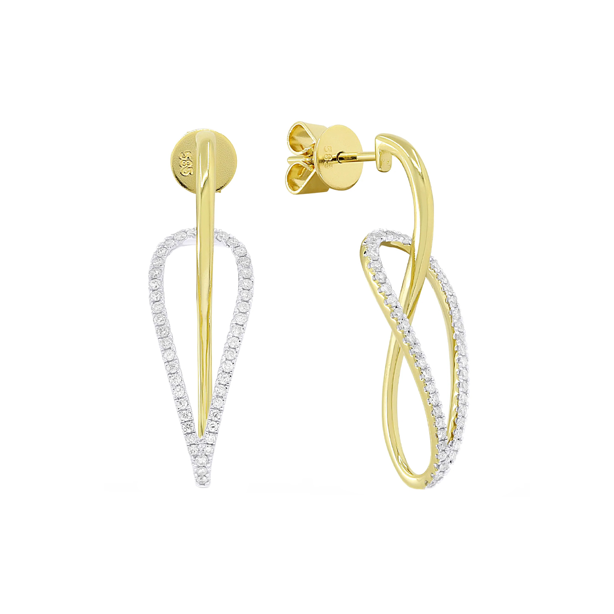 14K Yellow Gold Diamond Freeform Earrings