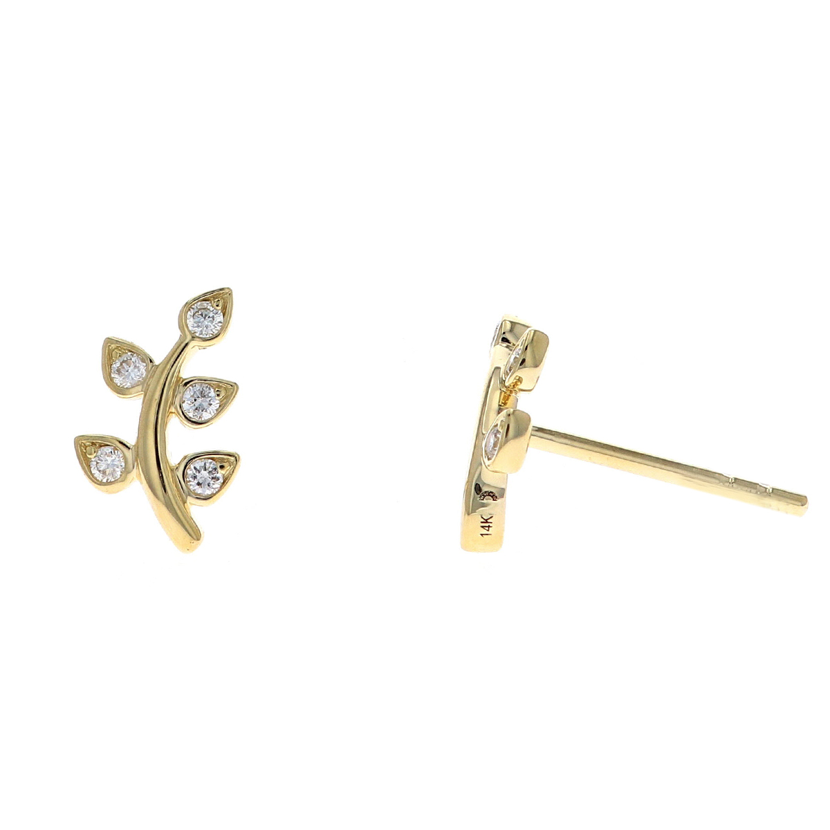 14K Yellow Gold Laurel Diamond Stud Earrings