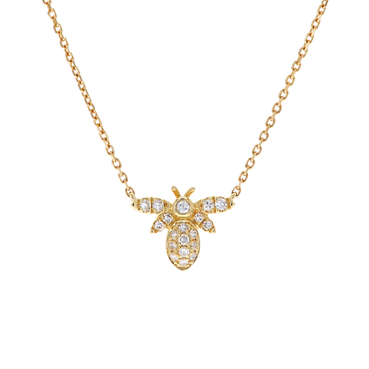 14K Yellow Gold Diamond Bee Necklace