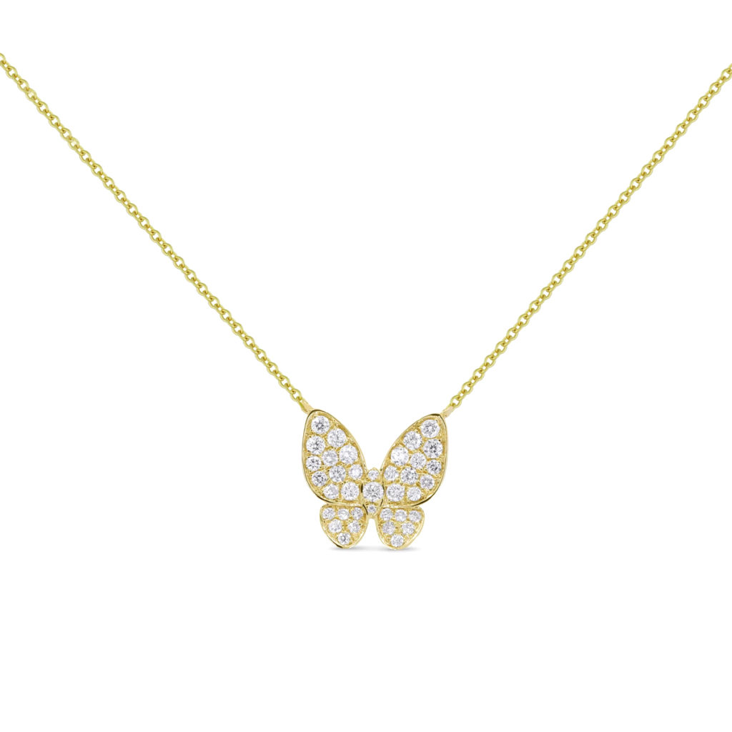 14K Yellow Gold Diamond Butterfly Necklace