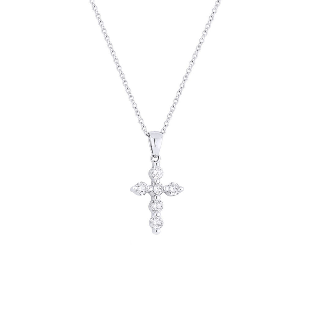 14K White Gold Diamond Cross Pendant with Chain