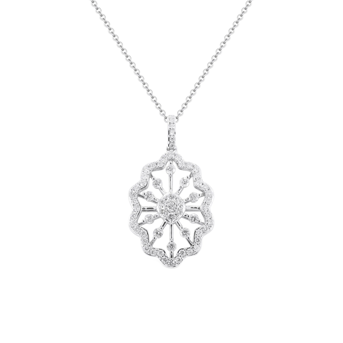 14K White Gold Open Design Diamond Pendant with Chain