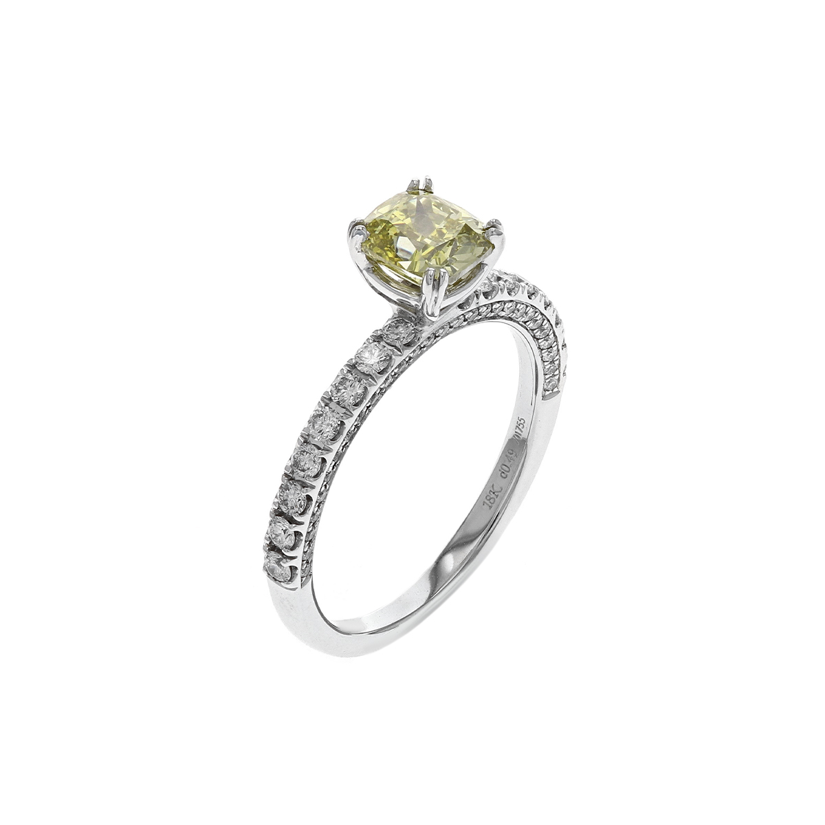 18K White Gold Cushion Enhanced Yellow Diamond Engagement Ring