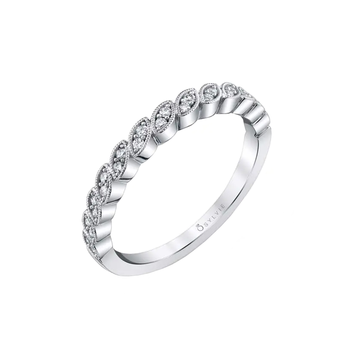 14K White Gold Marquise Shaped Stackable Diamond Wedding Band