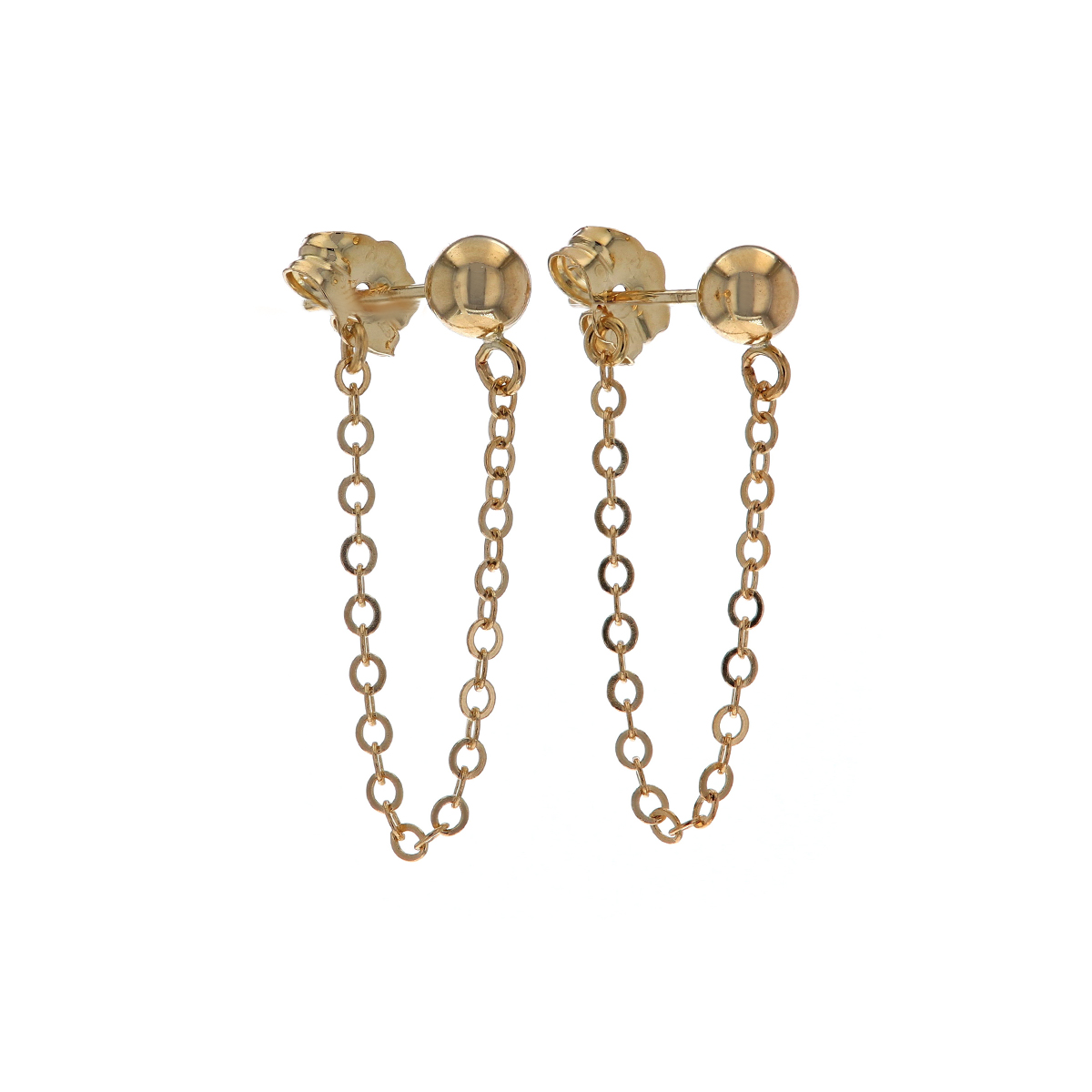 14K Yellow Gold Bead with Chain Earrings